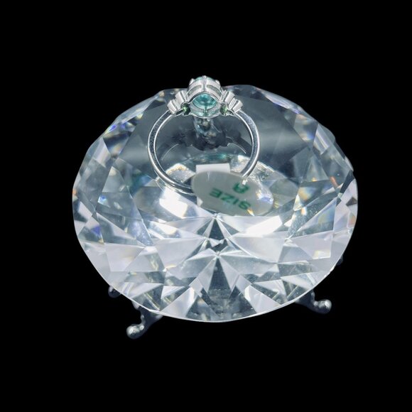 Bomb Party 925 Ring Teal Oval Gem Sterling Silver Size 8 Green Accent Jewelry - Picture 4 of 7